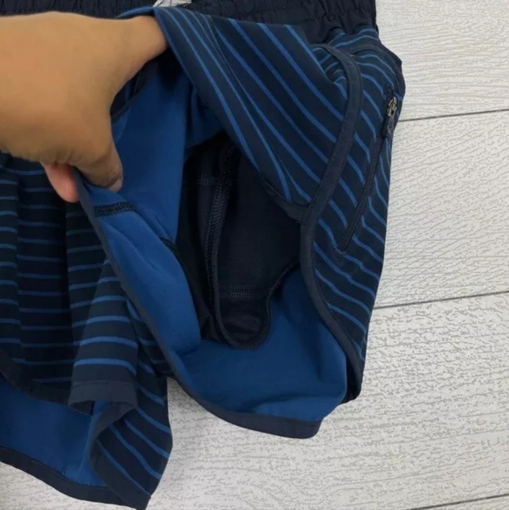 Lululemon Run Tracker Short II 4-way Rugged Blue Inkwell Navy Stripe - Picture 6 of 8